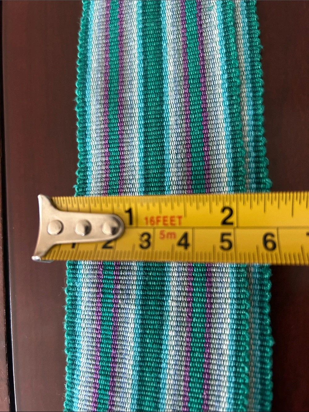 Striped Fringe Woven Belt in Teal, White & Purple
